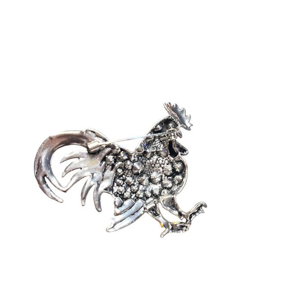 Rooster Brooch Pink Rhinestone Animal Pin - Picture 5 of 5